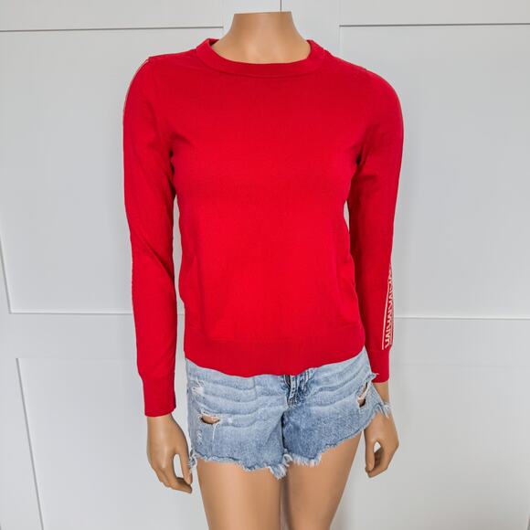 Michael Kors, Original Red Crewneck Sweater w Gold MK on Arms-Women’s Size Small - Picture 2 of 8